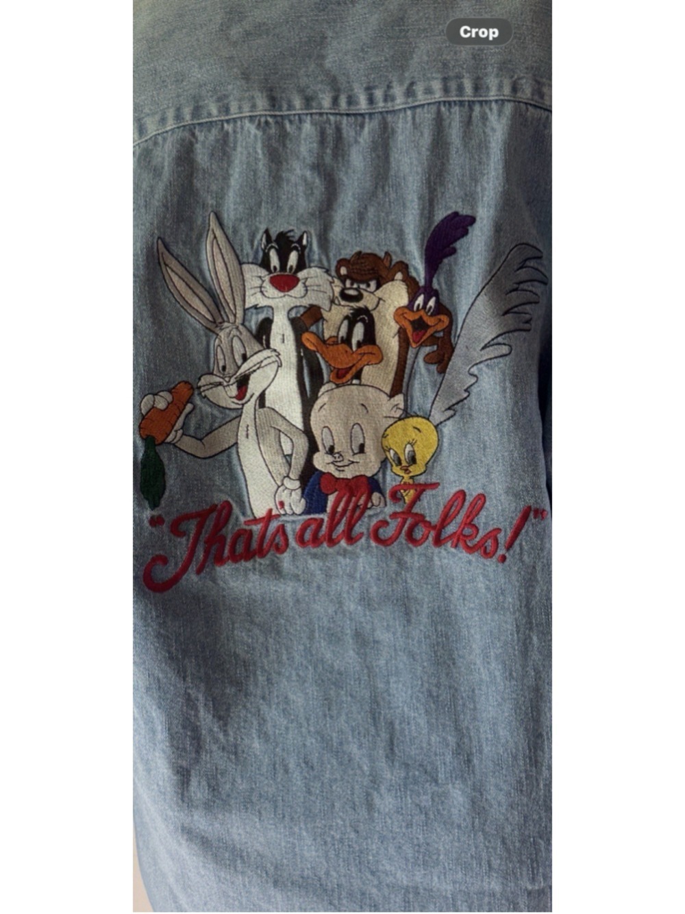 VINTAGE 1996 Looney Tunes Long Sleeve Denim Shirt MED Warner Bros Studio Store